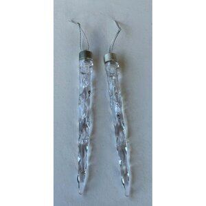 Set of 2 Clear Icicle Tree Ornaments Plastic 6.5 In. Tall (READ-NOT TESTED)